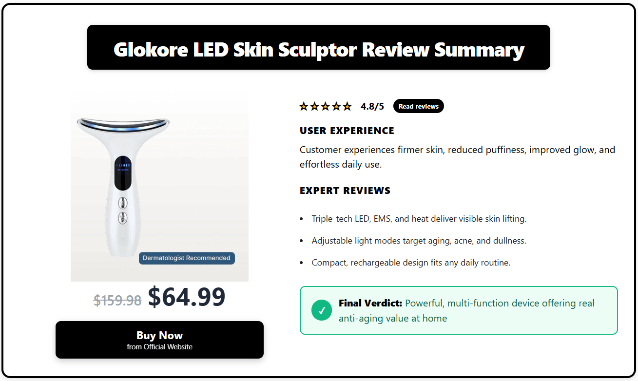 Glokore LED Skin Sculptor 3-in-1 Anti-Aging Device Overview - FDA Cleared 2026