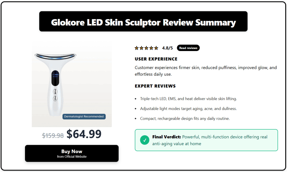 Glokore LED Skin Sculptor Customer Reviews USA Real Results